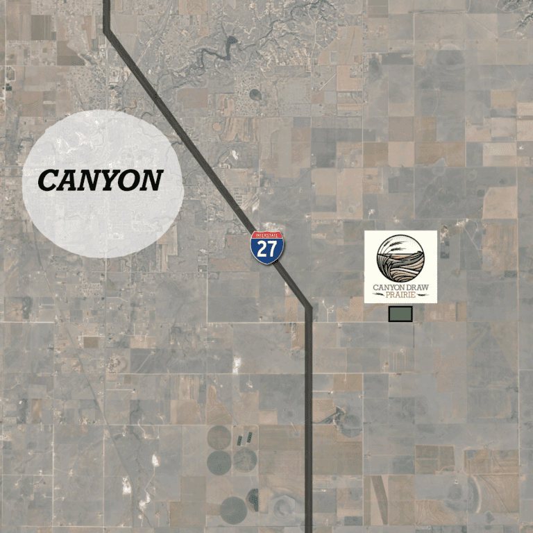 Map showing proximity of Canyon Draw Prairie to Canyon, Texas